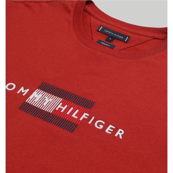 Tommy Hilfiger Men’s Barn Red TH Flag Logo T-Shirt - L - NWT - Picture 3 of 7